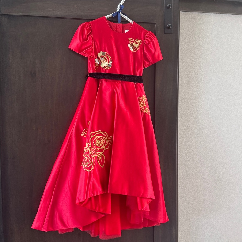 Le Mu Red & Gold Satin Dress Christmas Dress